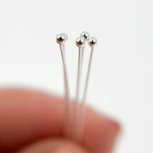 24 Gauge White Sterling Silver Ball 1.5 Inch Headpin