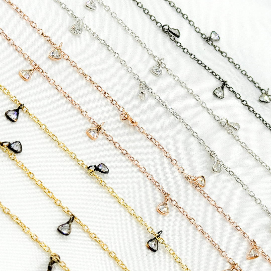 Cubic Zirconia Triangle 3mm Shape Dangle Chain