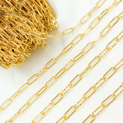 Gold Plated 925 Sterling Silver Smooth & Dimond Cut Link Paperclip Chain