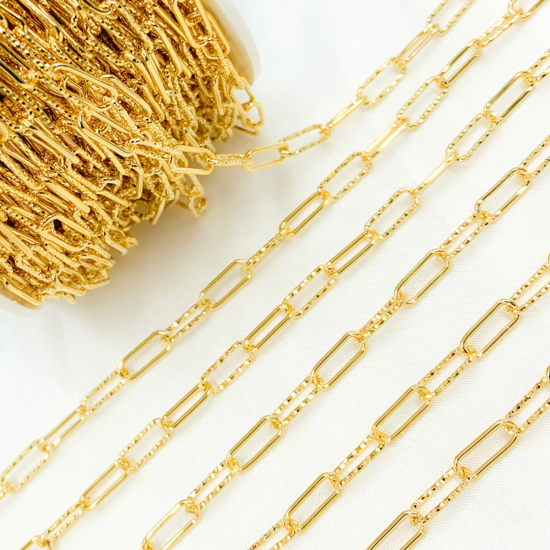 Gold Plated 925 Sterling Silver Smooth & Dimond Cut Link Paperclip Chain. V32GP