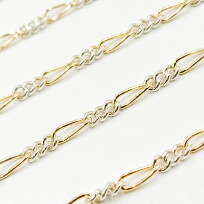 XM/2531C/SP. 14k Gold Filled and Sterling Silver 1 Long and 3 Short Link Chain