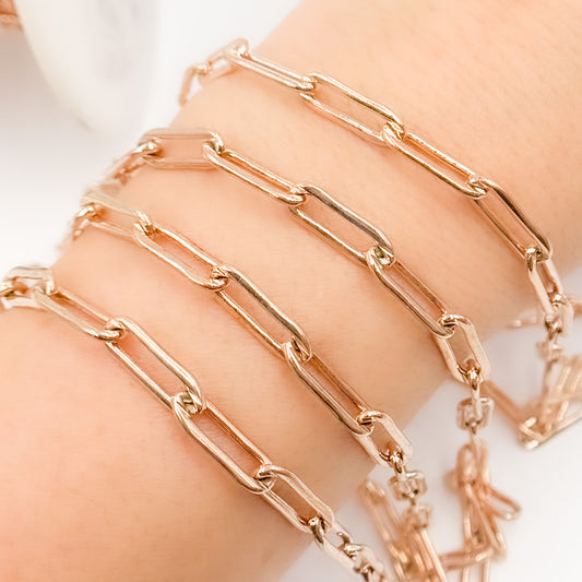 Rose Gold Plated Silver Flat Paperclip Chain