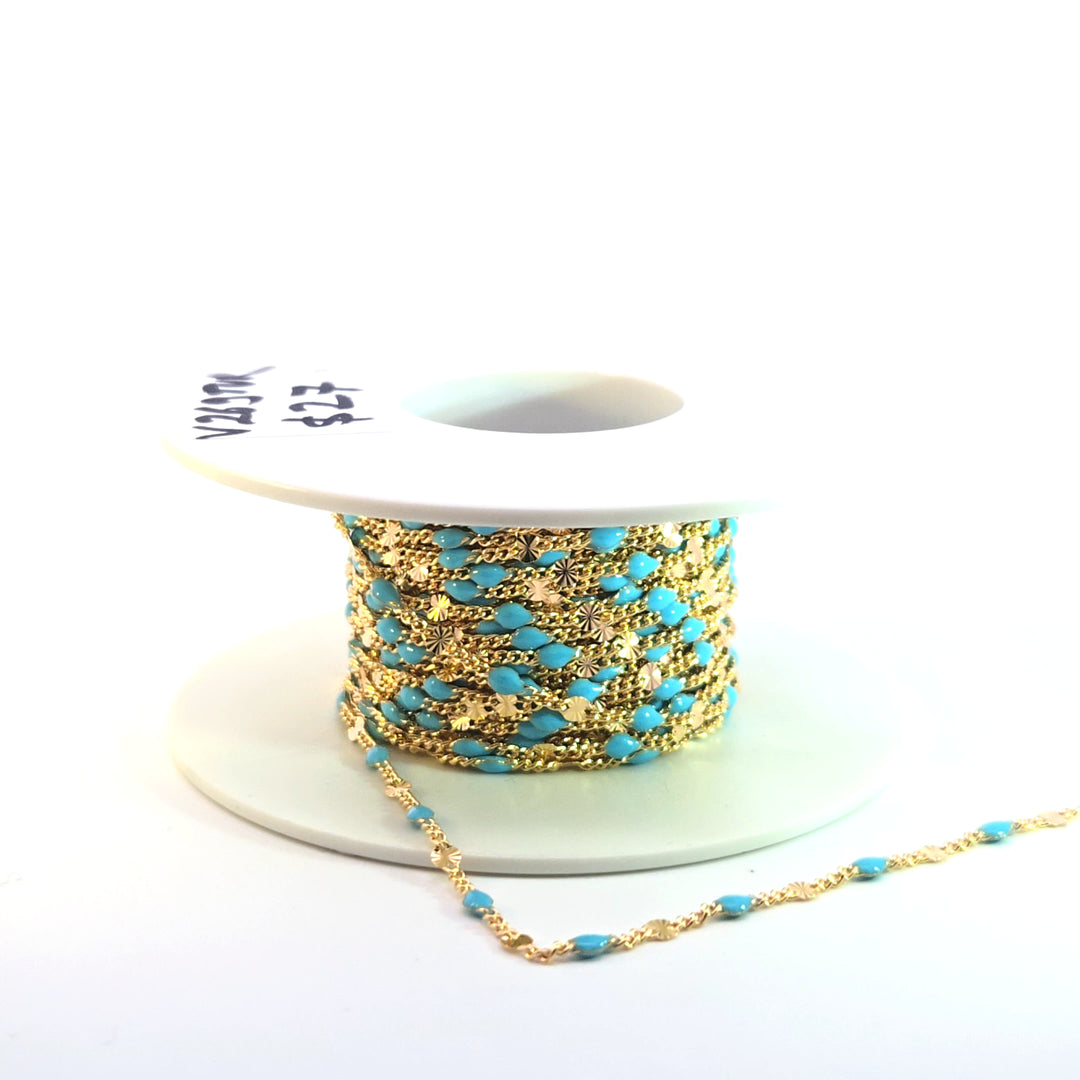 V269TURGF. Gold Filled Turquoise Color Enamel Marina Link Chain