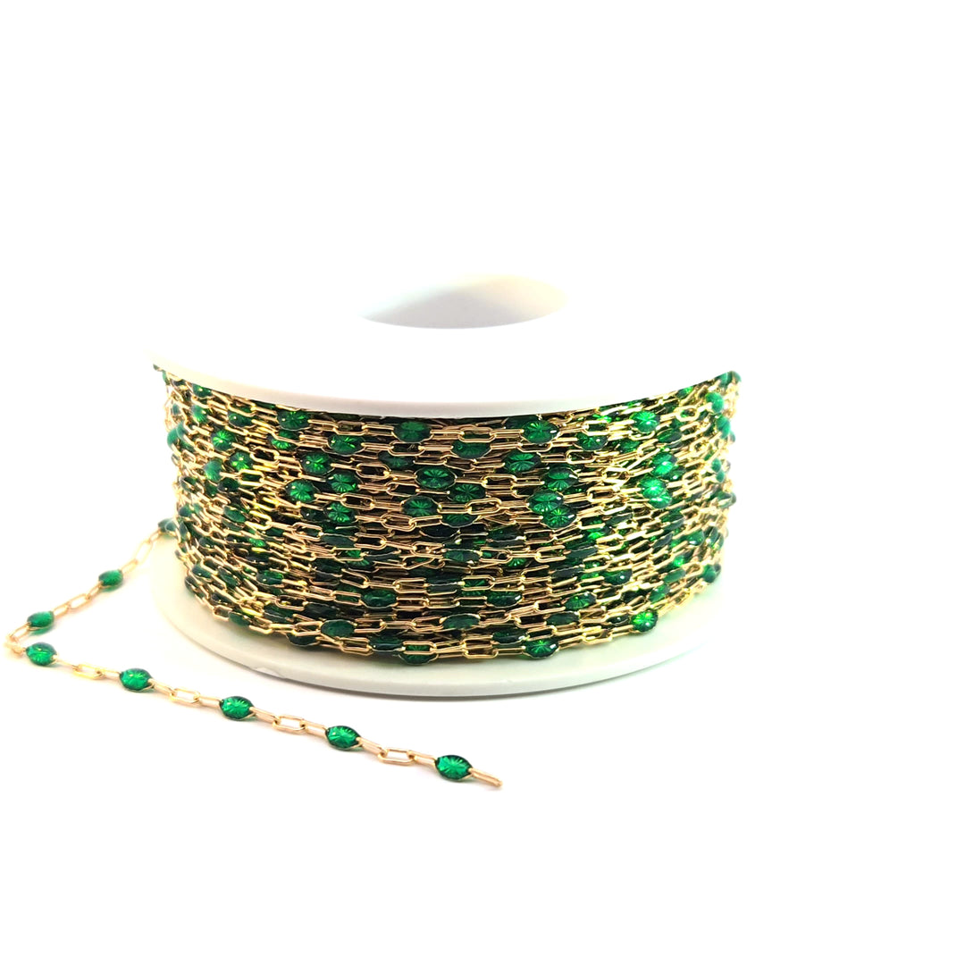 V250GRGF. Gold Filled Green Color Enamel Cable Chain