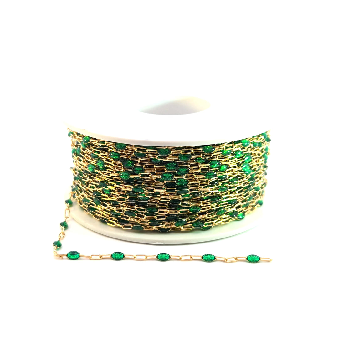 V250GRGF. Gold Filled Green Color Enamel Cable Chain