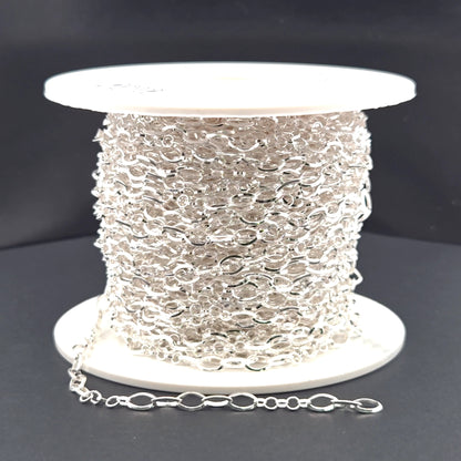 V178SS. Sterling Silver Diamond Cut Oval & 5 Flat Round Links Chain