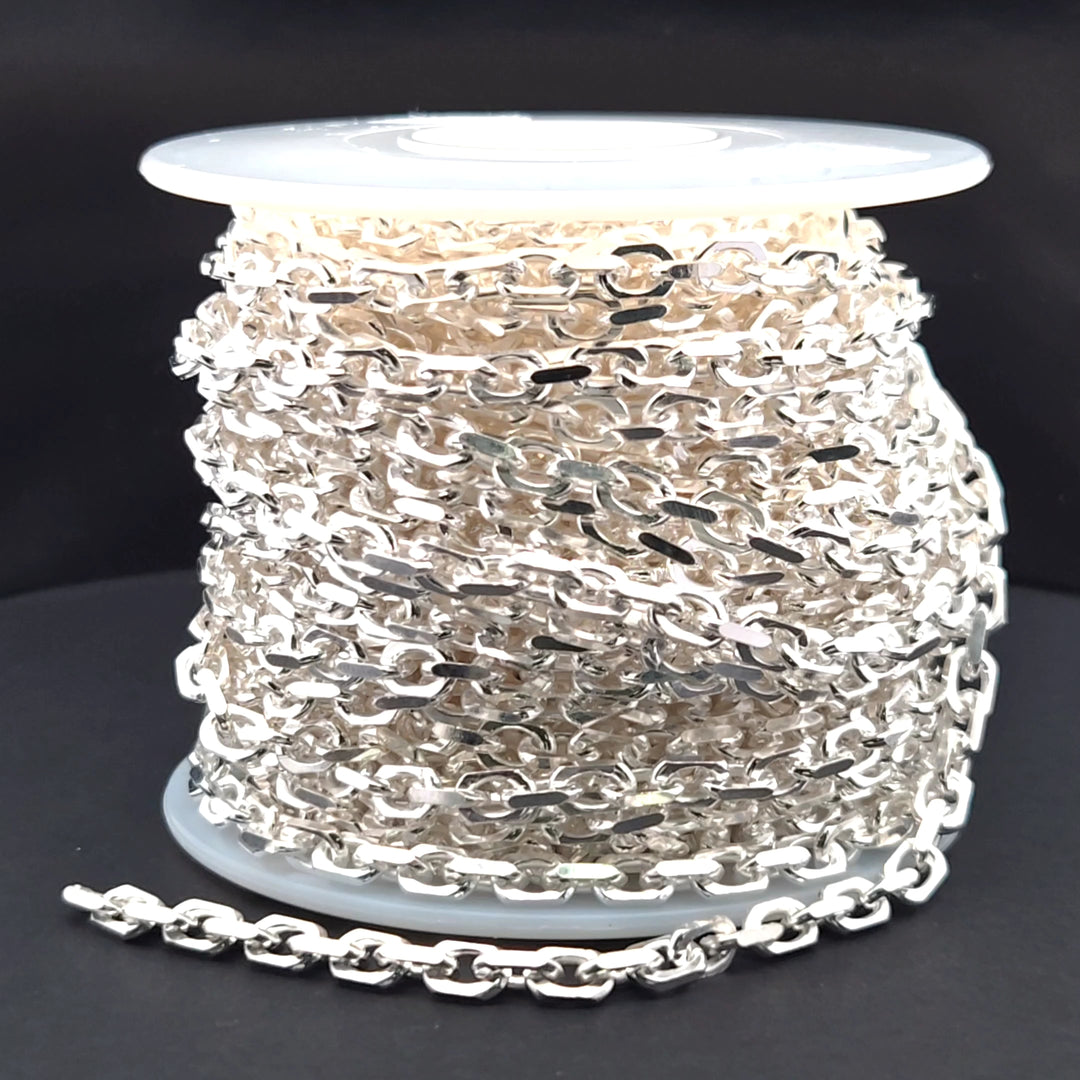 Z90SS. 925 Sterling Silver Rectangle Diamond Cut Heavy Cable