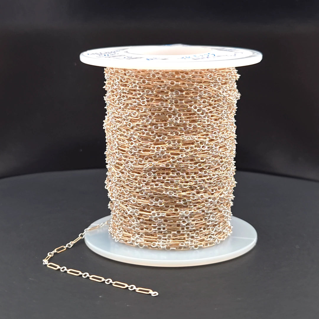 XM/1003K. 14K Gold Filled and Sterling Silver Knurled Link Chain – Long & Short Pattern