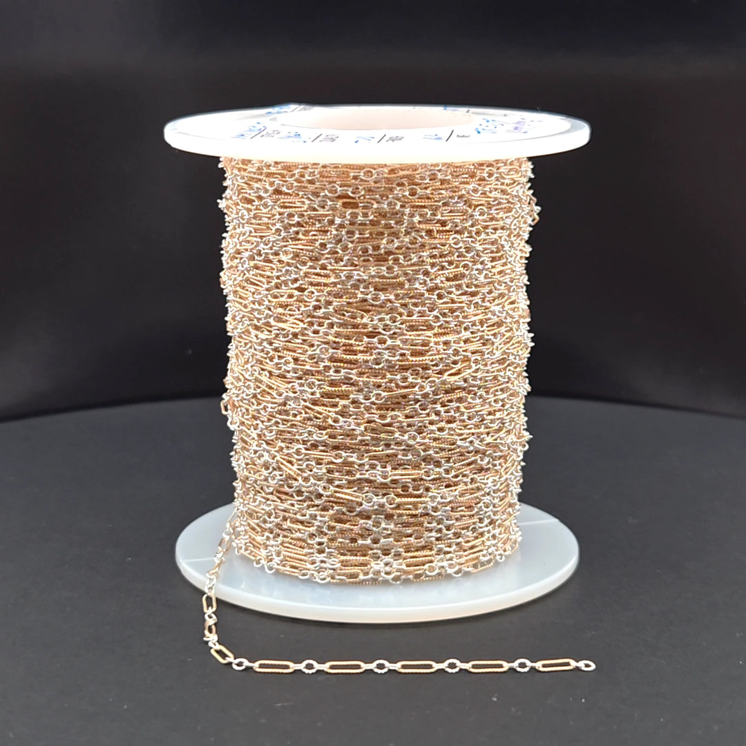 XM/1003K. 14K Gold Filled and Sterling Silver Knurled Link Chain – Long & Short Pattern
