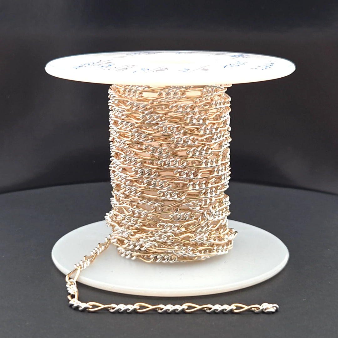 XM3331CTT. Gold Filled and Sterling Silver Long and Short Curb Link Chain