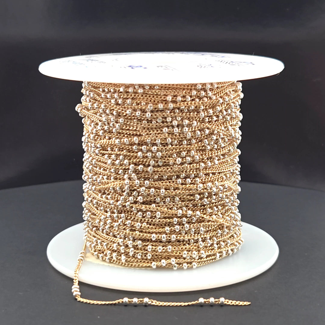 XM/S1327CF/29. 14k Gold Filled Curb Chain and 3 Sterling Silver Beads in Between