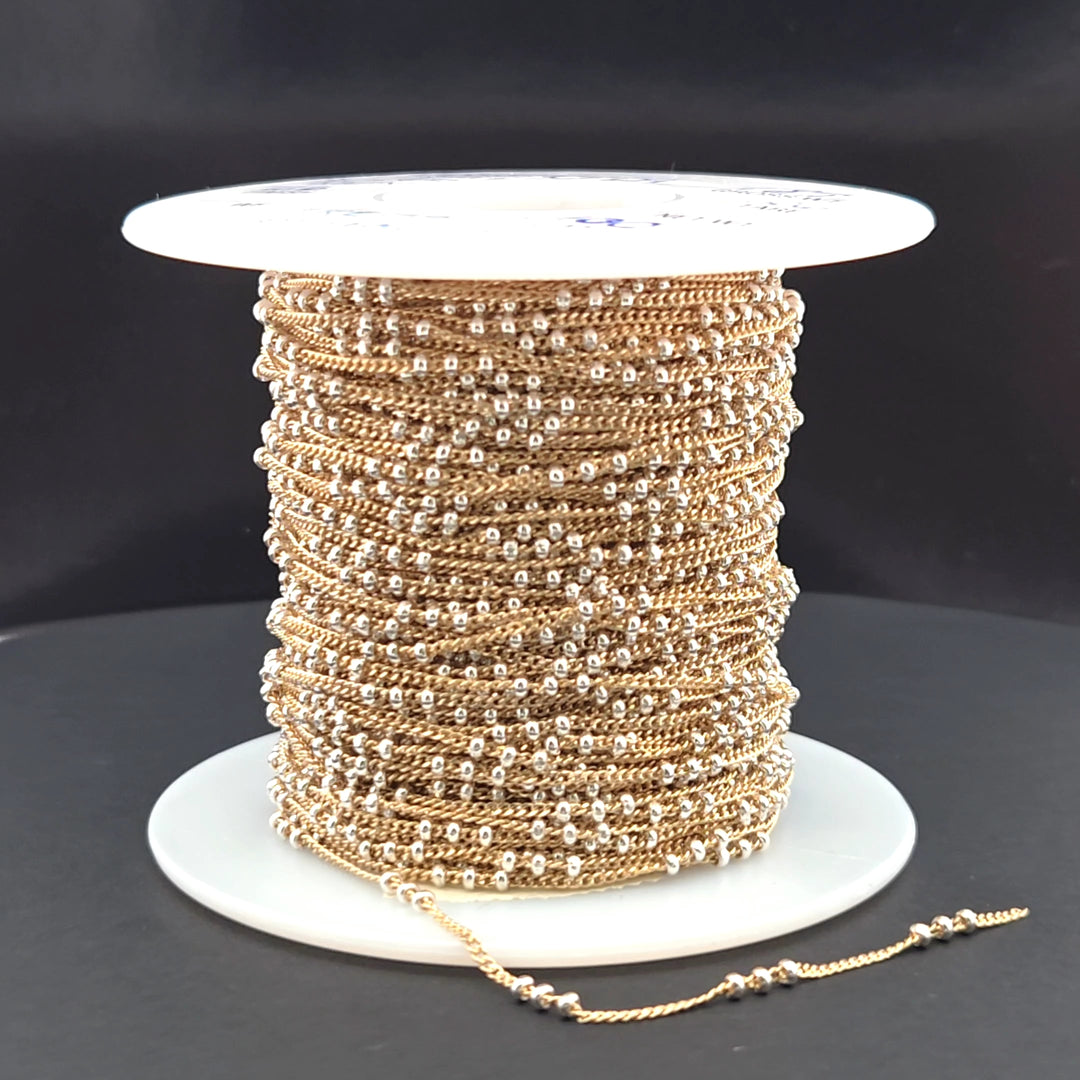 XM/S1327CF/29. 14k Gold Filled Curb Chain and 3 Sterling Silver Beads in Between