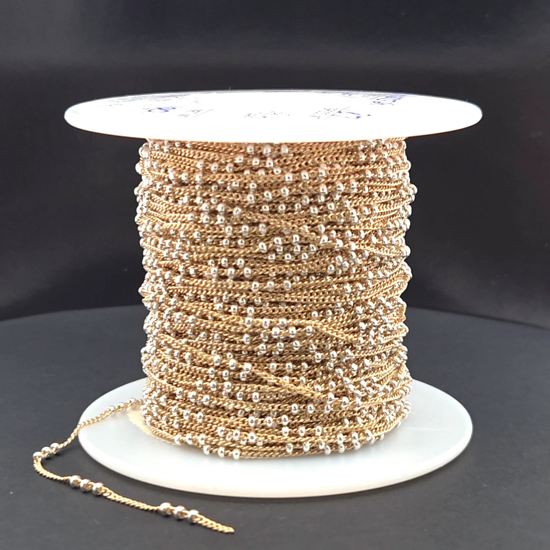 XM/S1327CF/29. 14k Gold Filled Curb Chain and 3 Sterling Silver Beads in Between