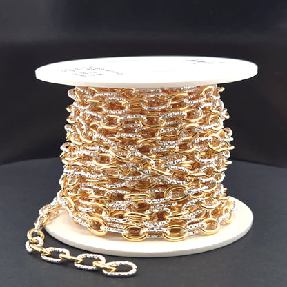 V308TT. Gold Filled and Silver Mixed Link Cable Chain - Smooth & Diamond Cut Links
