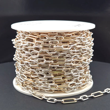 V307TT. Gold Filled  and Silver Mixed Link Chain – Smooth Long Links and Twisted Short Links