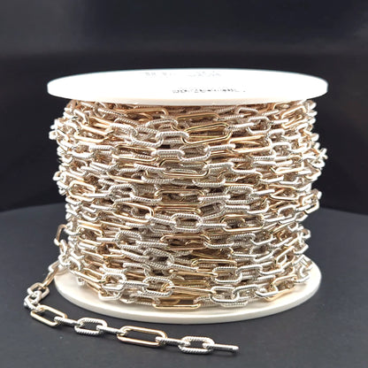 V307TT. Gold Filled  and Silver Mixed Link Chain – Smooth Long Links and Twisted Short Links