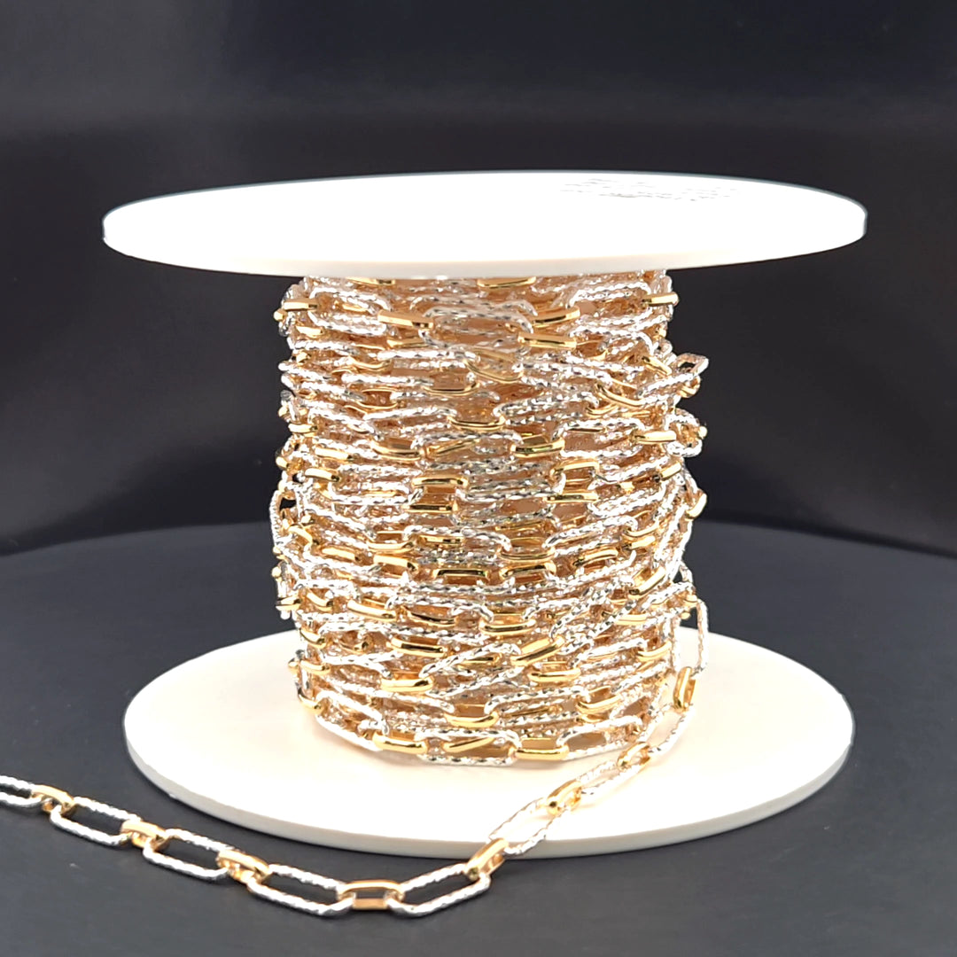 V309TT. Gold Filled and Silver Mixed Link Long and Short Chain - Smooth & Diamond Cut Links