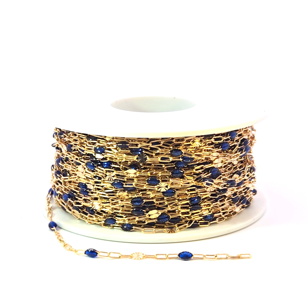 V295BLGF. 14K Gold Filled Blue Color Enamel with Paperclip and Diamond Cut Marina Links