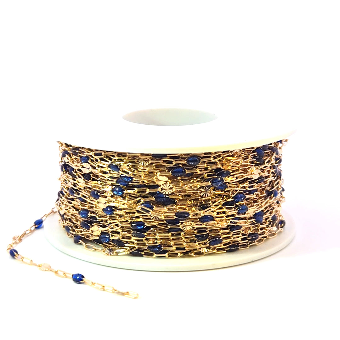 V295BLGF. 14K Gold Filled Blue Color Enamel with Paperclip and Diamond Cut Marina Links