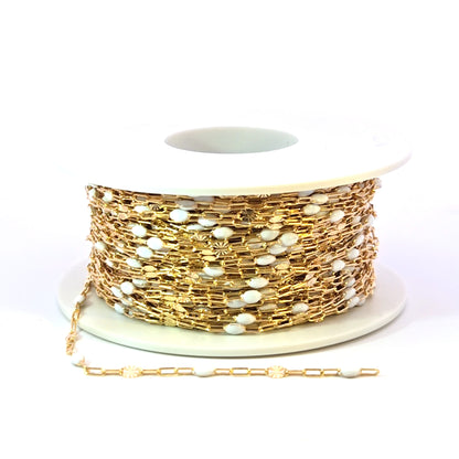 V295WTGF. 14K Gold Filled White Color Enamel with Paperclip and Diamond Cut Marina Links