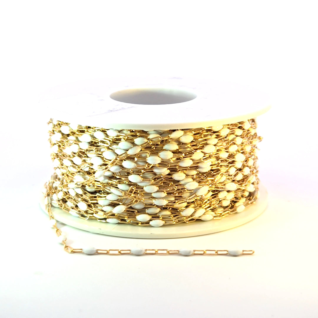 V250-WTGF. 14k Gold Filled  White Color Enamel Satellite Cable Chain