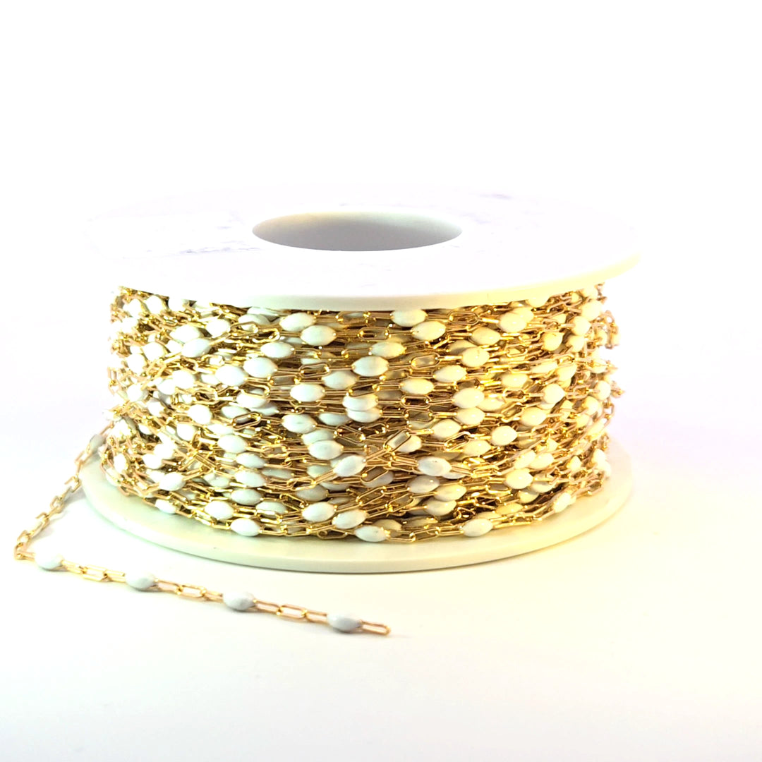 V250-WTGF. 14k Gold Filled  White Color Enamel Satellite Cable Chain