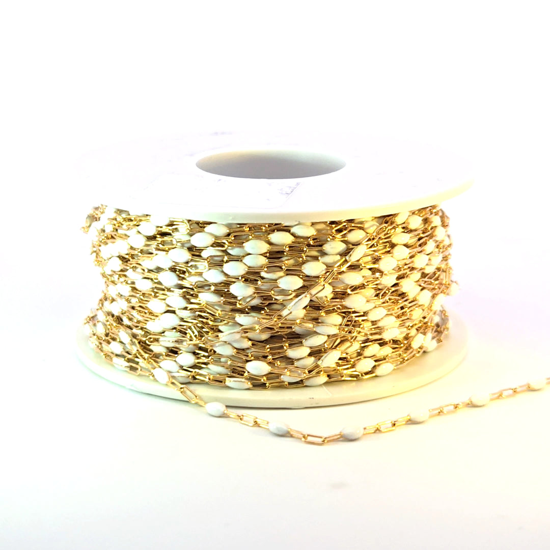 V250-WTGF. 14k Gold Filled  White Color Enamel Satellite Cable Chain