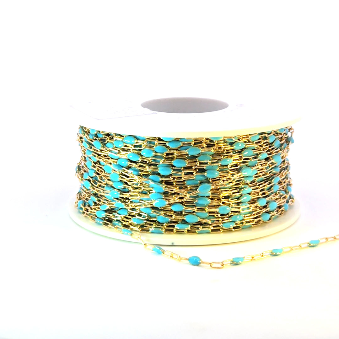 V250-TURGF. 14k Gold Filled Turquoise Color Enamel Satellite Cable Chain
