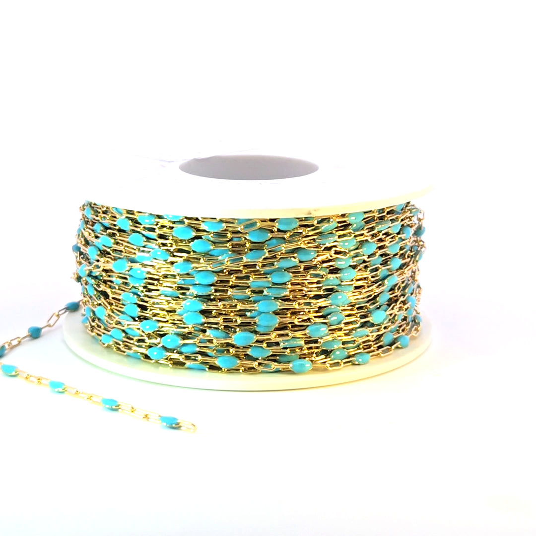 V250-TURGF. 14k Gold Filled Turquoise Color Enamel Satellite Cable Chain
