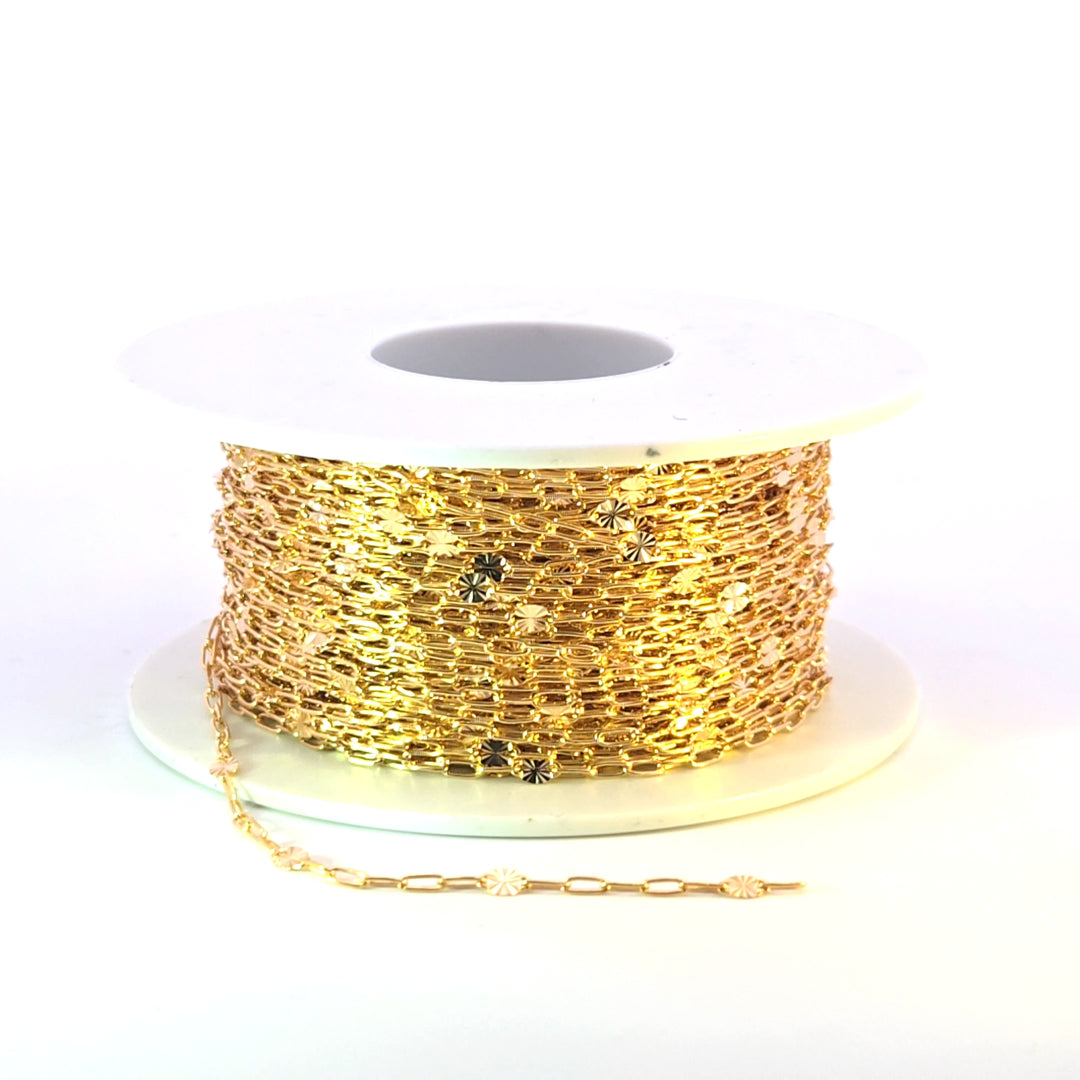 V241GF. 14K Gold-Filled Smooth Paperclip and Diamond Cut Marina Link Chain