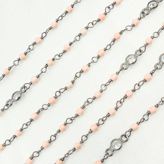 Coral & Round CZ Wire Wrap Chain