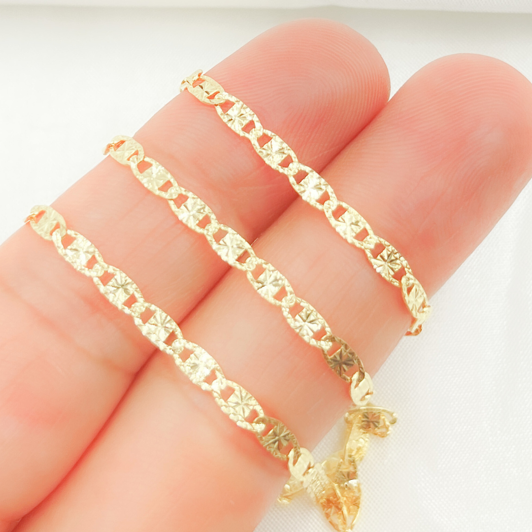 060FVSV1BPS2D4L669. 14K Solid Gold Diamond Cut Marina Link