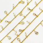 Load image into Gallery viewer, Sterling Silver Gold Plated Pearl &amp; CZ Dangle Wire Chain