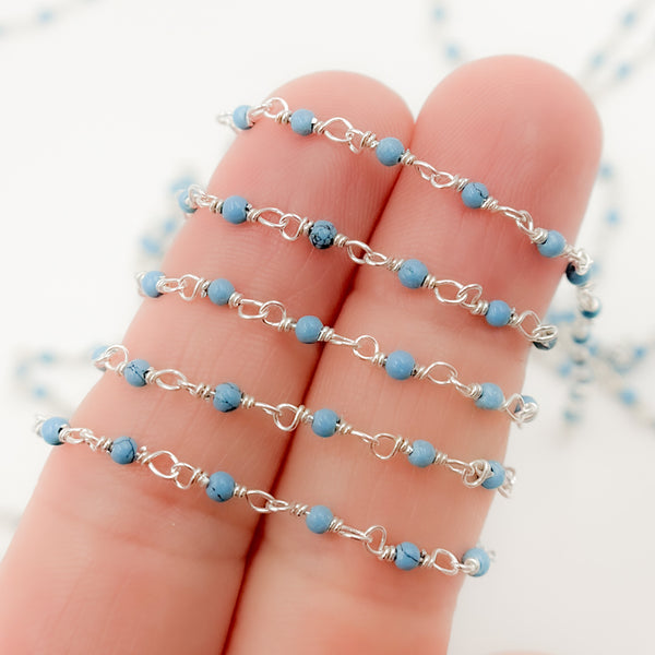 Turquoise Dainty Bead Sterling Silver Wire Chain