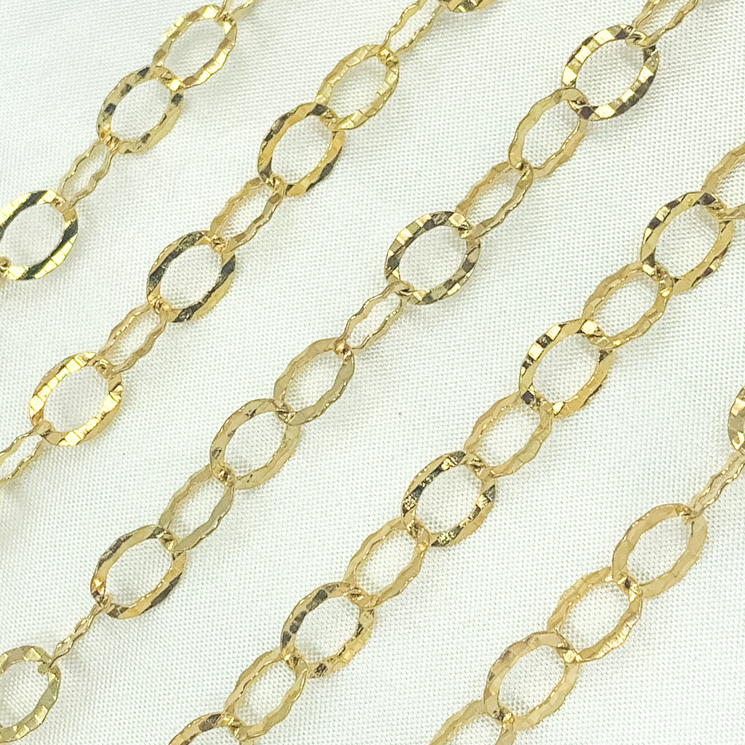 Y97GP. Gold Plated 925 Sterling Silver Hammered Round Link Chain