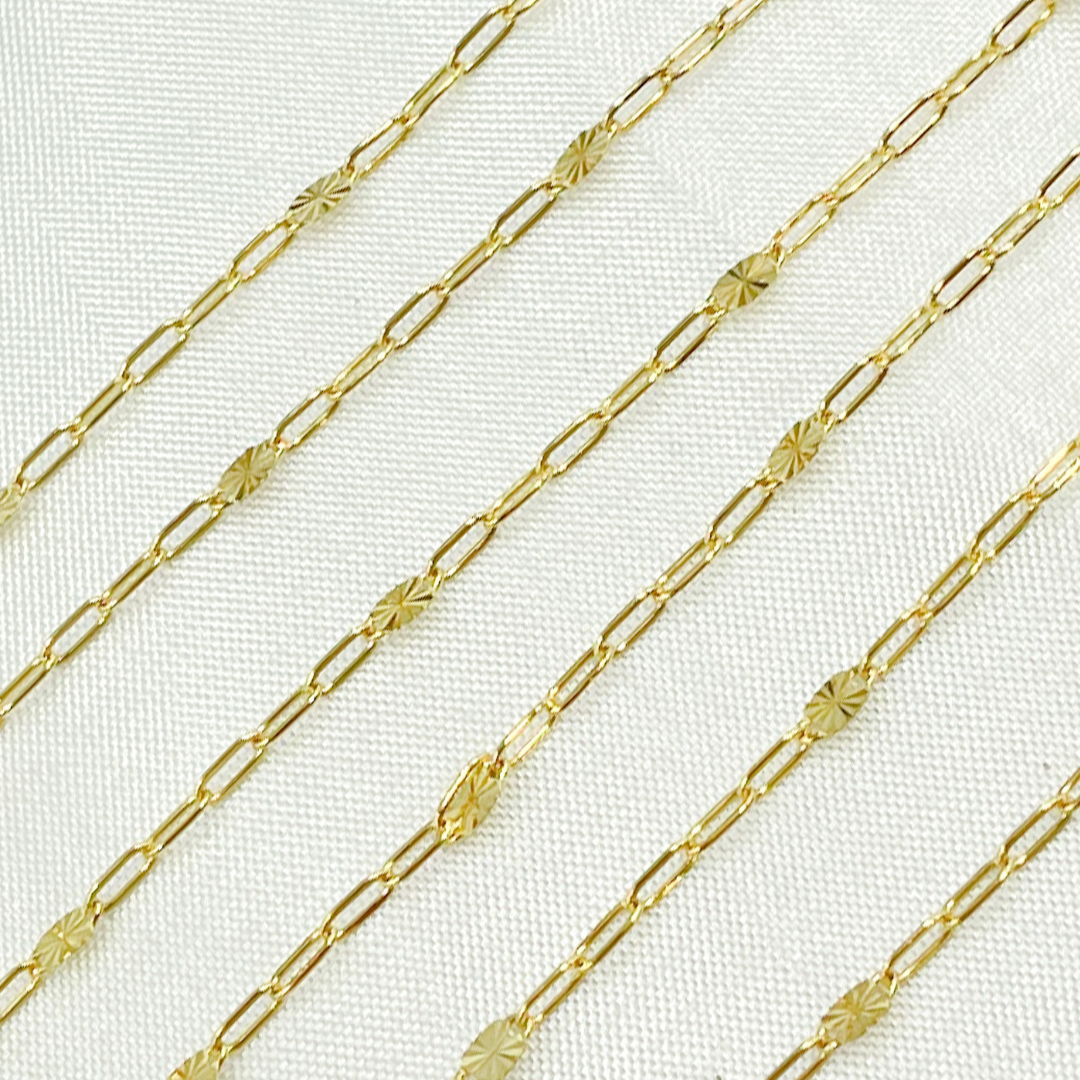 14k Solid Gold Smooth Paperclip & Diamond Cut Oval Link Chain