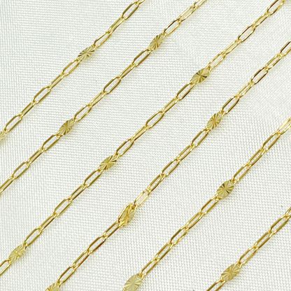14k Solid Gold Smooth Paperclip & Diamond Cut Oval Link Chain