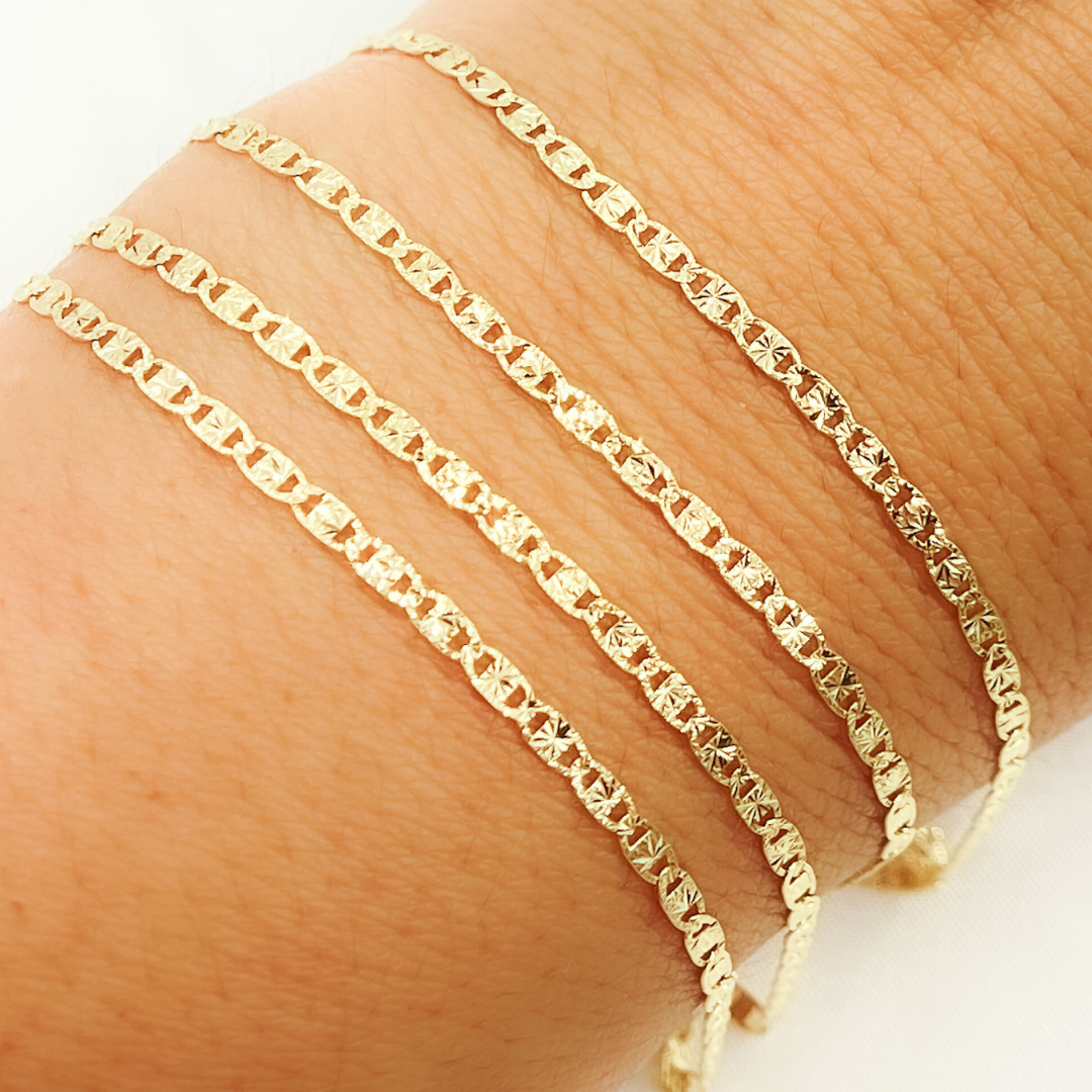 14k Solid Yellow Gold Diamond Cut Marina Link Chain