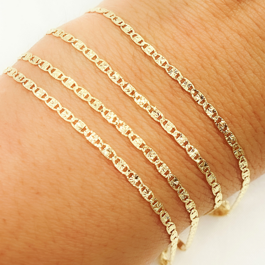 14k Solid Yellow Gold Diamond Cut Marina Link Chain