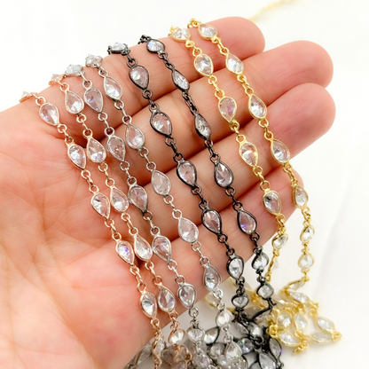 Cubic Zirconia Pear Shape Connected Chain