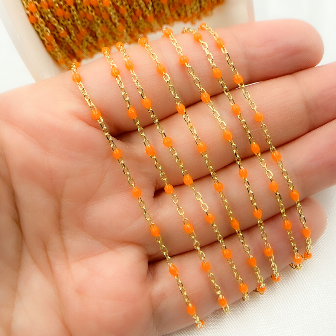 Gold Plated Sterling Silver Enamel Orange Color Chain