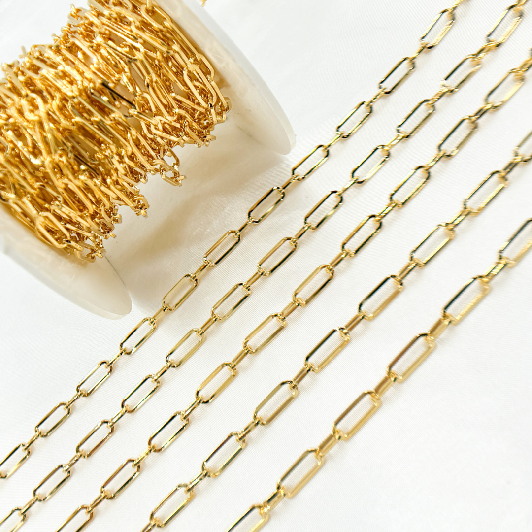V149GP. Gold Plated 925 Sterling Silver Flat Paperclip Link Chain