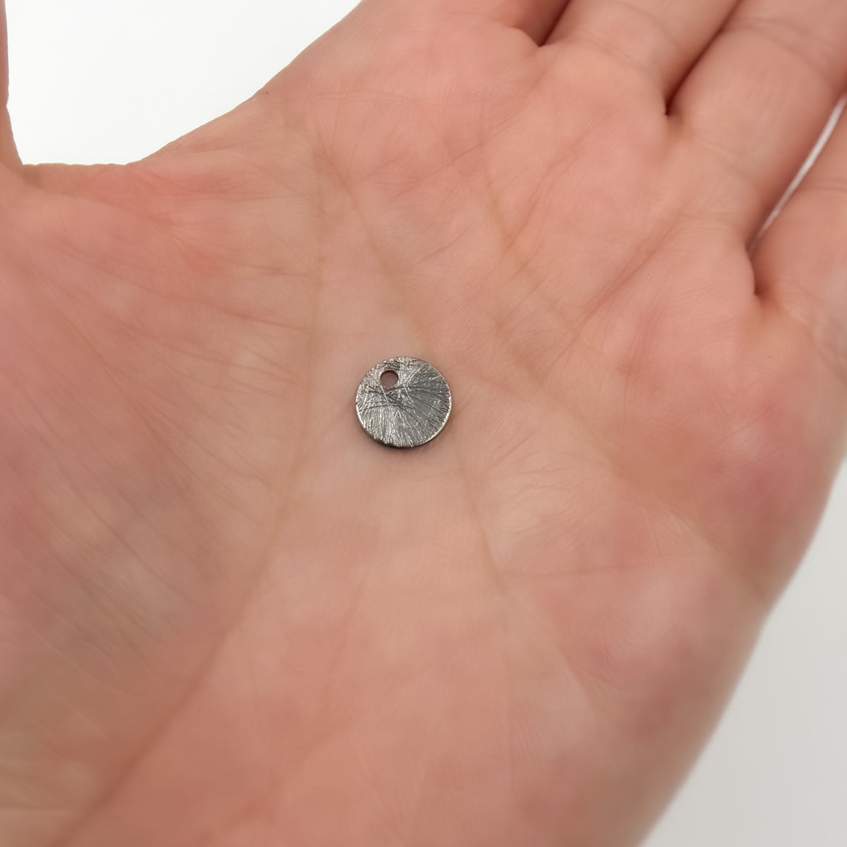 Black Rhodium Sterling Silver Brushed Round Flat Disc Charm with a Single Hole