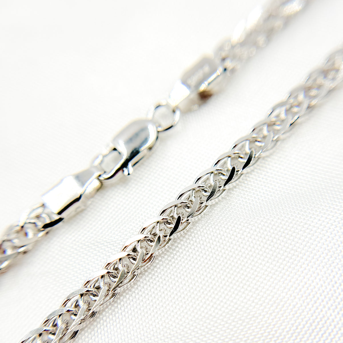 14K Solid White Gold Wheat Chain