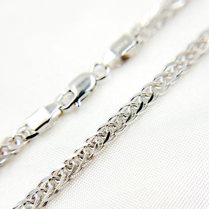 14K Solid White Gold Wheat Chain