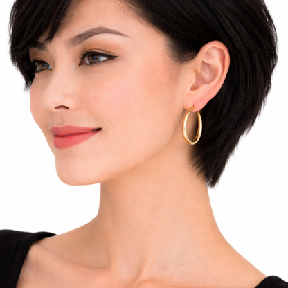 GER169. 14K Gold Hollow Hoop Earrings