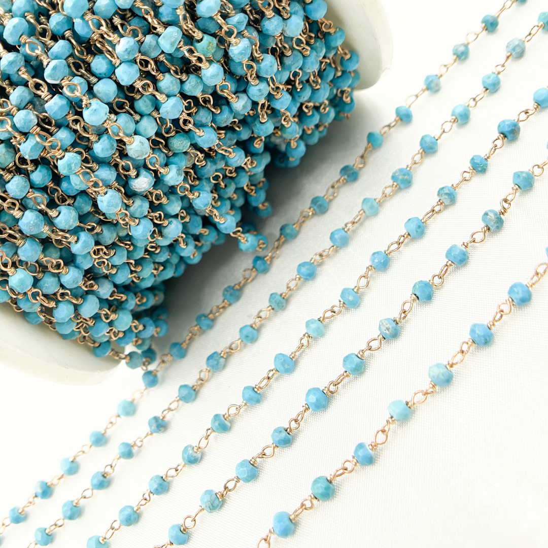TRQ34. Turquoise Rose Gold Plated Wire Chain.