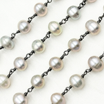 Load image into Gallery viewer, Grey Freshwater Pearl Oval Wire Wrap Chain. PRL17
