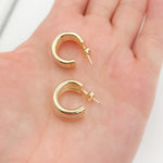 Load image into Gallery viewer, 15850025518. 14K Solid Gold Smooth and Textured Triple Line Hollow Hoop Earrings