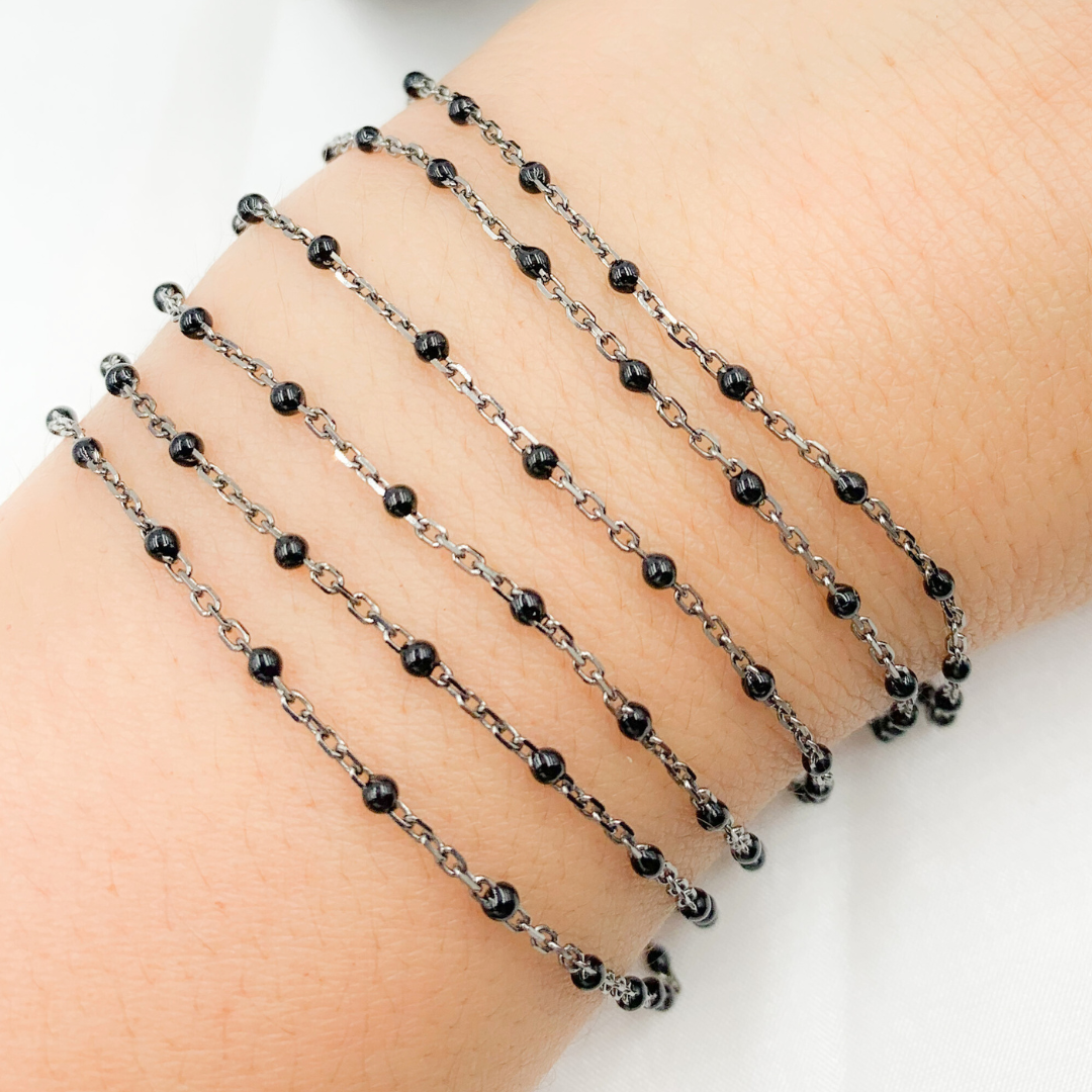 Sterling Silver Black Color Enamel Chain